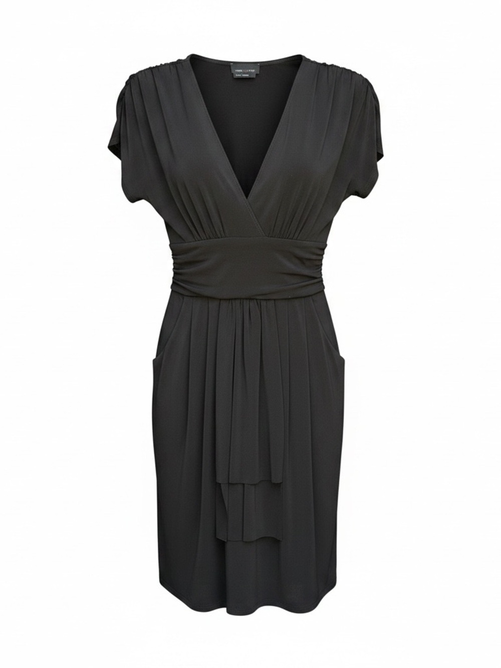 Max & Cleo Black V-Neck Ruched Waist Midi Dress
